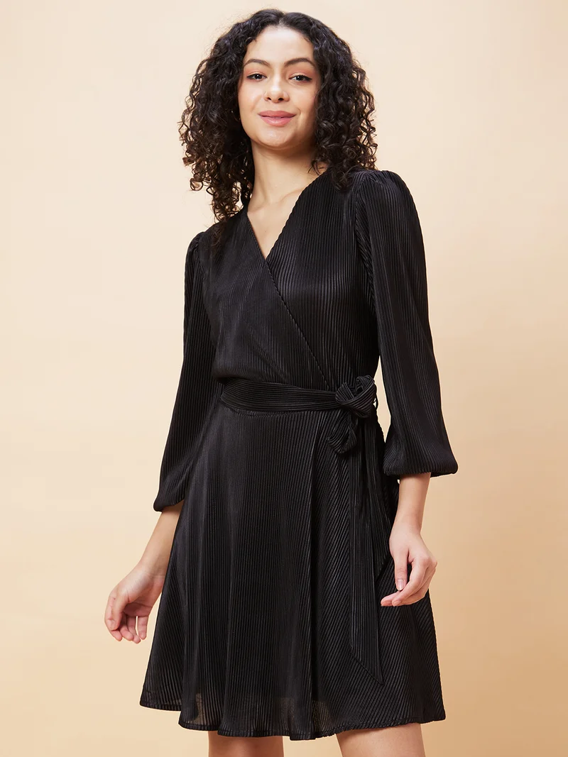 globus Globus Women Accordion Pleated Belted A Line Party Dress