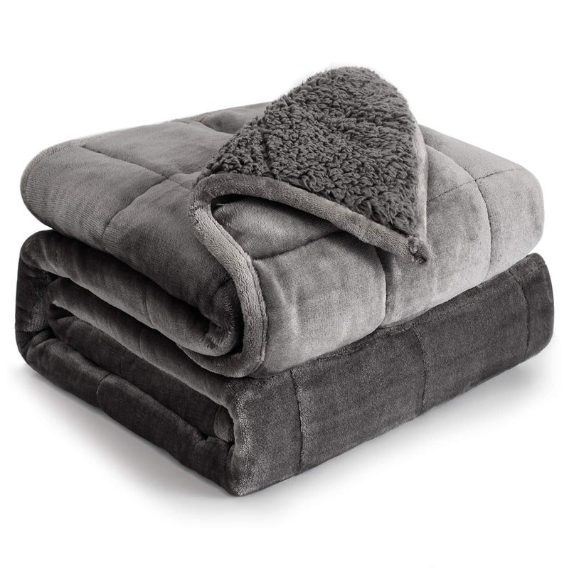 Cottonblue Sherpa Fleece Weighted Blanket 15 lbs for Adult Flannel Cozy Plush Bed Blankets Fuzzy Sherpa Weighted Blankets Full Size Minky Soft Blanket for Sofa Bed 48 x 72 inches Grey