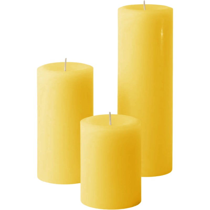 Mister Candle Unscented Dripless Pillar Candles Set of 3, Hand Poured 3 Inch Candles, Premium Wax, Decorative Pillar Candles, (3" x 4", 3" x 6", and 3" x 9", Yellow) - Image 1