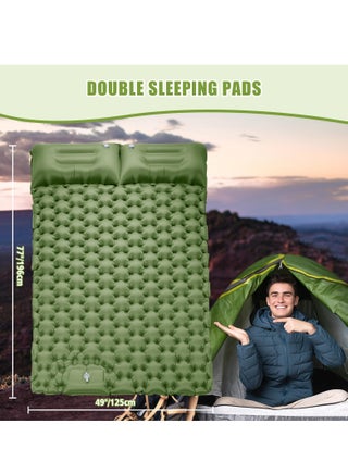 Double Sleeping Pad for Camping, 78''X49''X3.9'' Large Self Inflating Camping Sleeping Pad with Pillow Built-in Pump Portable 2 Person Camping Pad for Hiking, Backpacking, Tent Air Mattress(Green) - view 2