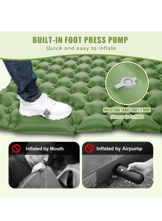 Double Sleeping Pad for Camping, 78''X49''X3.9'' Large Self Inflating Camping Sleeping Pad with Pillow Built-in Pump Portable 2 Person Camping Pad for Hiking, Backpacking, Tent Air Mattress(Green) - view 3