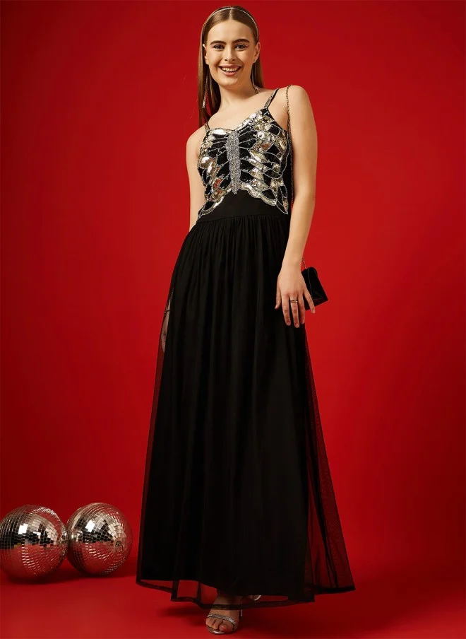 STREET 9 Embellished Black Maxi Dress for Women