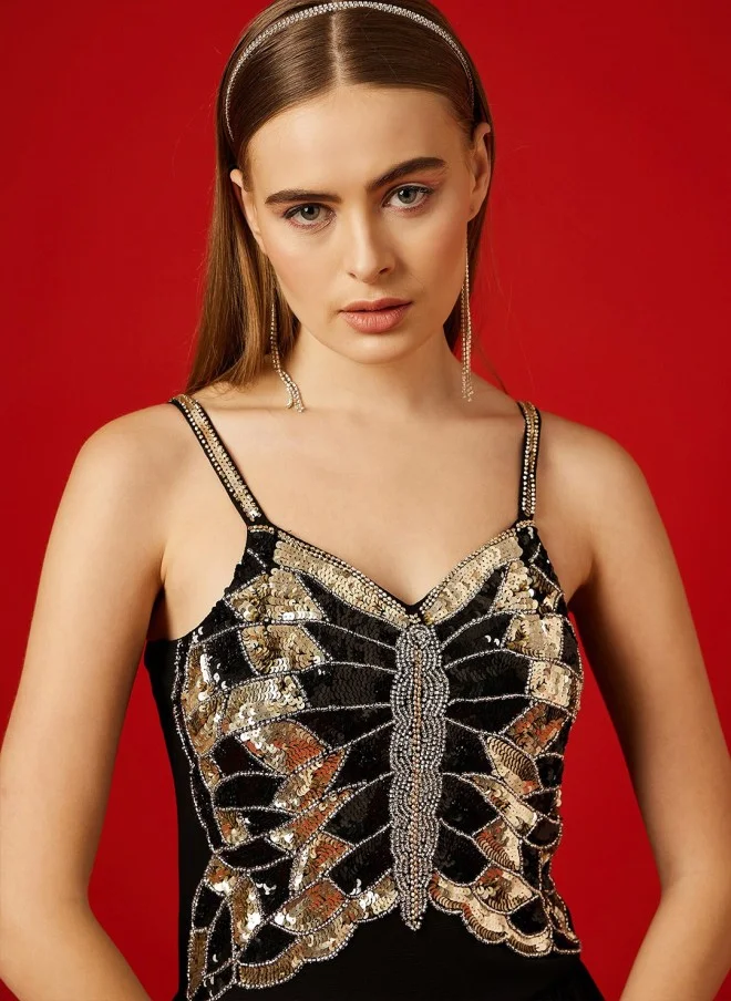 STREET 9 Embellished Black Maxi Dress for Women