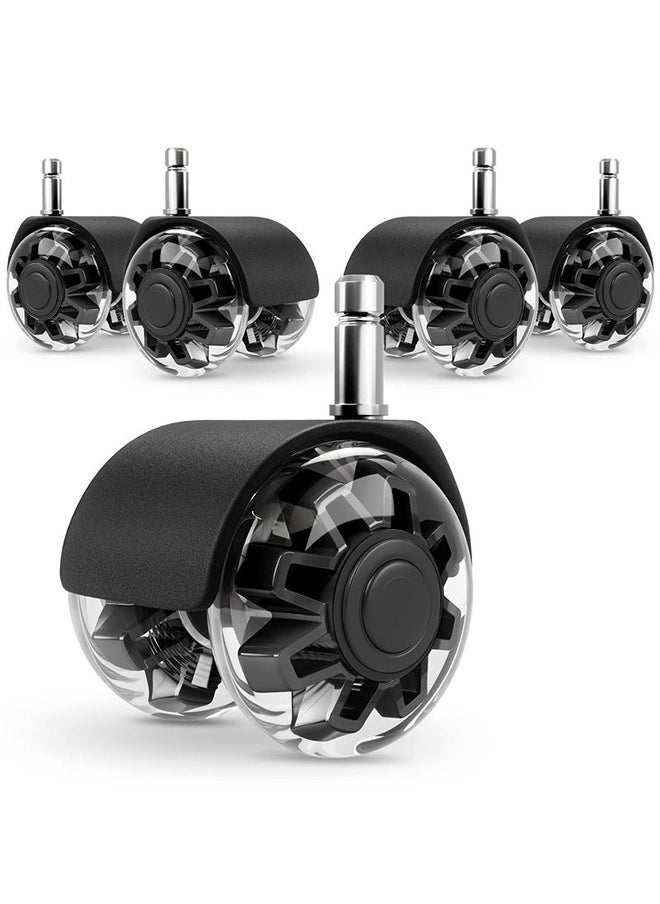 XiuWoo Set of 5 Office Chair Caster Wheels,Heavy-Duty Chair Wheels Support 2200lbs,Mute Rubber Chair Casters for Hardwood Floors and Carpet,2 Inch Universal Fit,Black  - Image 1