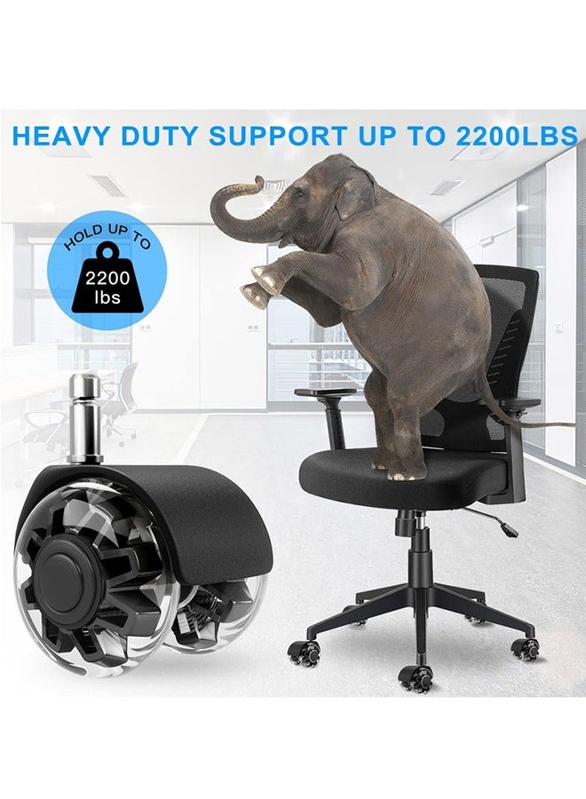 Set of 5 Office Chair Caster Wheels,Heavy-Duty Chair Wheels Support 2200lbs,Mute Rubber Chair Casters for Hardwood Floors and Carpet,2 Inch Universal Fit,Black