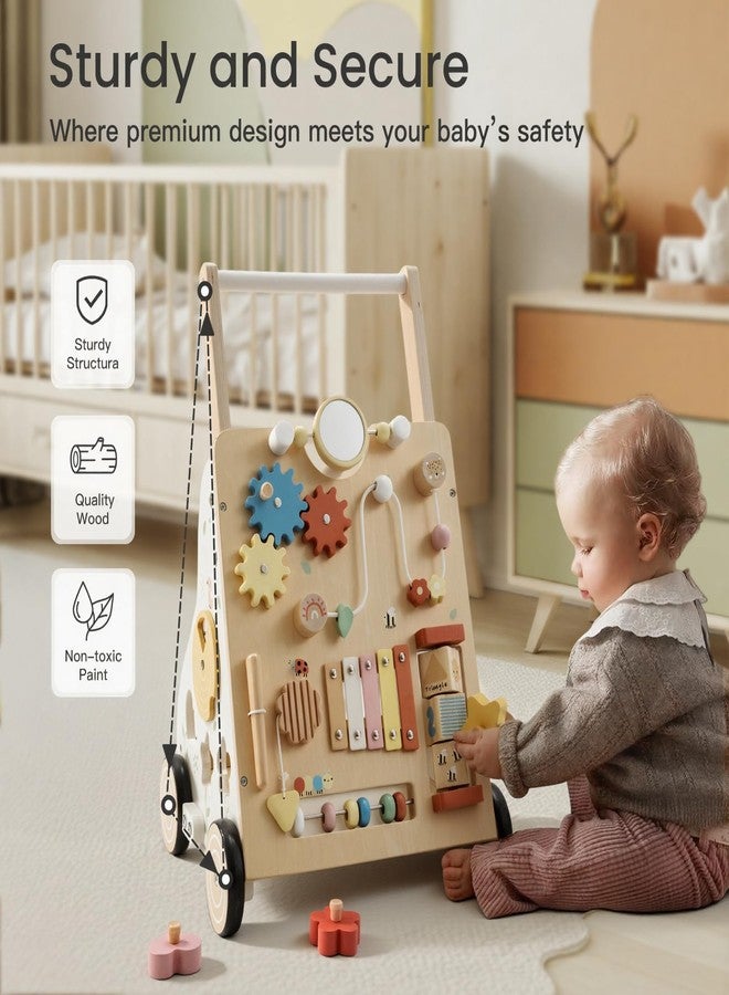 PTINFLUCE Wooden Baby Walker, Baby Push Walker for Boys and Girls 12 Months+, Adjustable Speed and Height Activity Walker, Montessori Push Toy for Toddler Learning to Walk - Image 4
