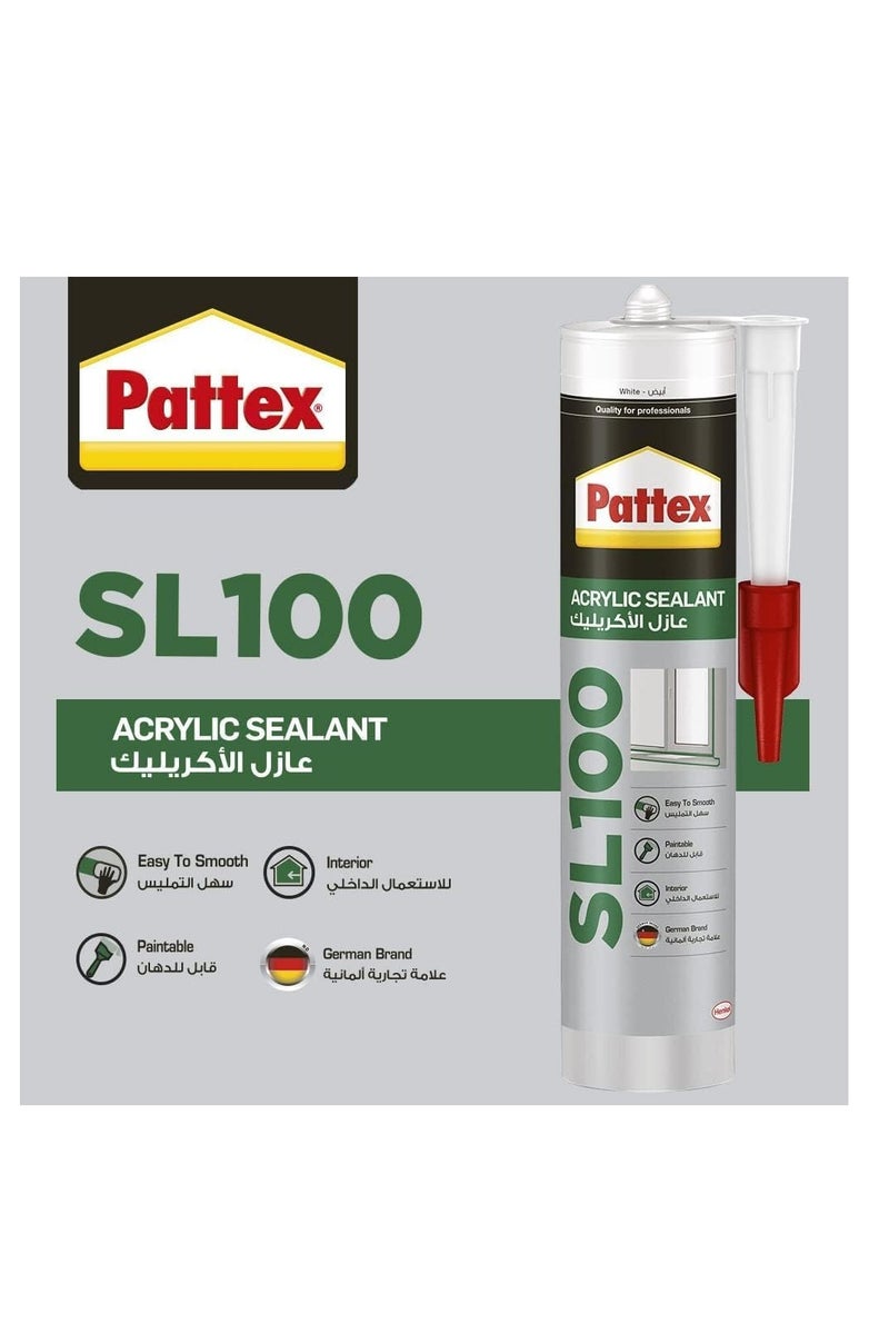 Pattex SL100 Acrylic Silicone Sealant And Silicone Gun (White), Joint Filler for Interior Use, Ideal for Door & Window Frame Sealant, Easy to Use White Sealant-280ml - Image 2