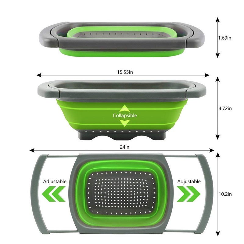 Mishrit Silicone Kitchen Collapsible Over The Sink Vegetable, Fruit Colanders Folding Strainers with Extendable Handles for Kitchen. - Image 5