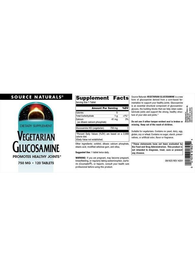 Source Naturals Vegetarian Glucosamine, Promotes Healthy Joints*, 750 mg - 120 Tablets  - Image 4