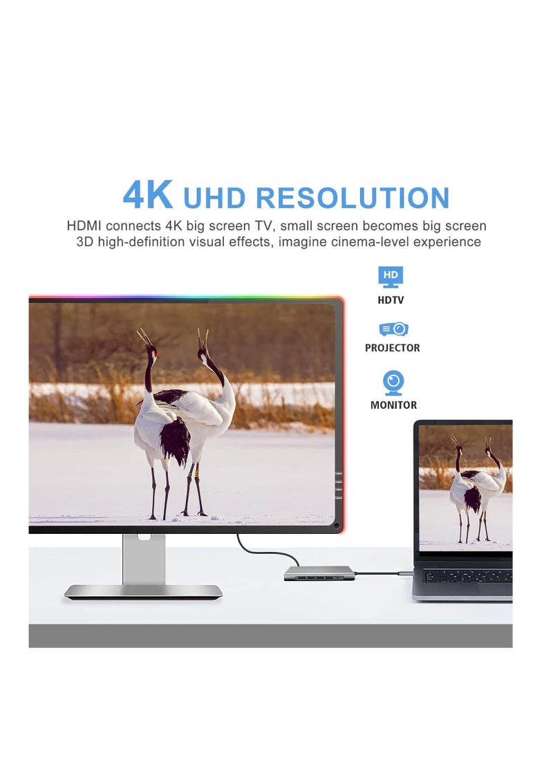 ماركة غير محددة موزع USB نوع سي محول قاعدة توصيل 12 في 1 من 2 منفذ 4K HDMI وVGA و4 منافذ USB 3.0 وبيانات USB نوع سي PD3.0 ومنفذ ايثرنت ار جيه 45 وSD/TF وAUX 3.5 ملم متوافق مع ماك بوك برو/اير والأجهزة من النوع سي  - Image 5