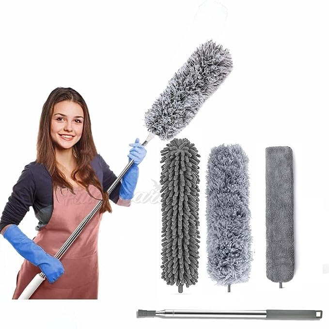 Deoxys Deoxys Extendable Feather Duster Bendable Microfiber Duster with Extra Long 100 Telescopic Extension Pole and Soft Silicone Cap Washable Duster for Cleaning Roof High Ceiling Fan Blinds