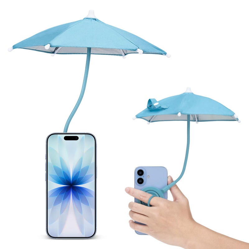 Kiorafoto Magnetic Phone Umbrella for Sun,Outdoor Phone Sun Shade Shield with Flexible Angle Design & Rotatable Phone Ring,Umbrella for iPhone 17 Air 16 15 14 13 Pro Max,Mag-Safe Case &All Phone Anti-Glare BLUE - Image 1