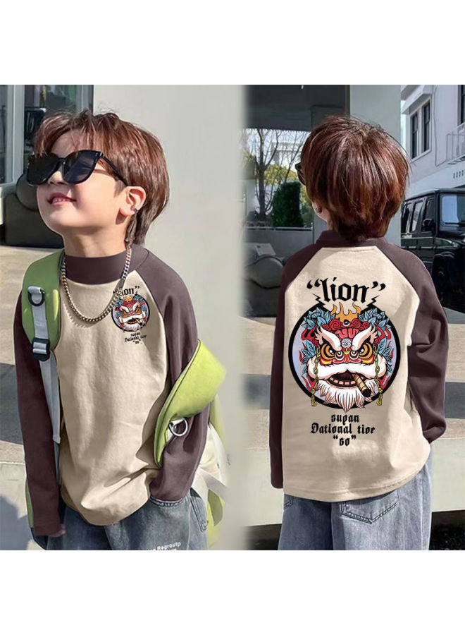 Children's Base Shirt De Velvet Warm Spring And Autumn New Mid-big Children's Half-high Collar T-shirt Baby Contrast Color Base Shirt