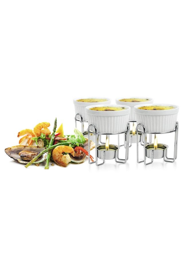 Artestia 4 Pieces Butter Warmers for Seafood, Ceramic Butter Melting Pot with 4 Tea Light Candles, Crab Boil Party Supplies -Dishwasher Safe, Microwave Safe, Oven Safe(White) - Image 1