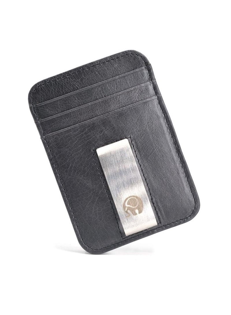 Y&D Minimalist Wallet, Slim Leather Wallet for Men Women, Credit Card Holder RFID Blocking Front Pocket Gift Husband Dad Wife Boyfriend Money Clip (Black)  - Image 1