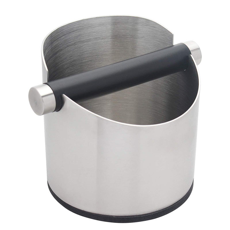 DIBTSA Espresso Knock Box Stainless Steel Coffee Grounds Knock Box With Removable Knock Bar and NonSlip Rubber Base Silver