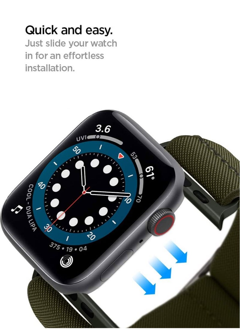 Spigen سوار لايت فيت لساعة أبل ألترا 49 ملم، السلسلة 8 /7 45 ملم والسلسلة 6/SE2/SE/5/4/3/2/1 44 ملم/42 ملم من النايلون بحلقة منفردة - كاكي  - Image 2