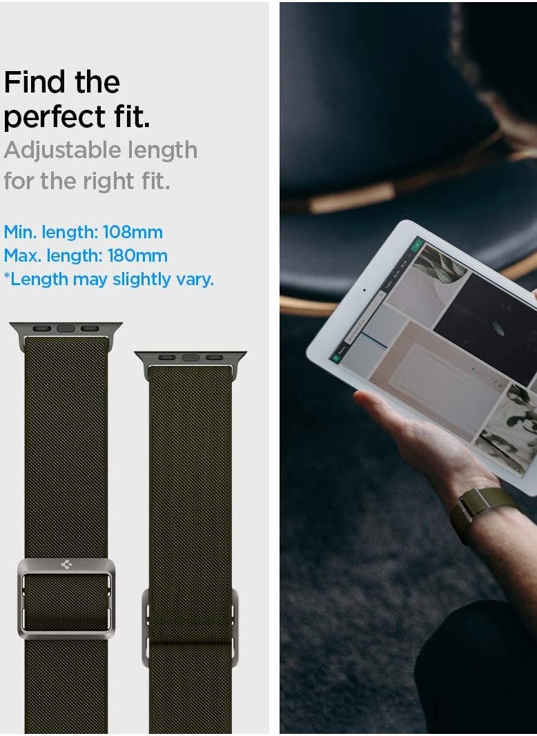 Spigen سوار لايت فيت لساعة أبل ألترا 49 ملم، السلسلة 8 /7 45 ملم والسلسلة 6/SE2/SE/5/4/3/2/1 44 ملم/42 ملم من النايلون بحلقة منفردة - كاكي  - Image 5