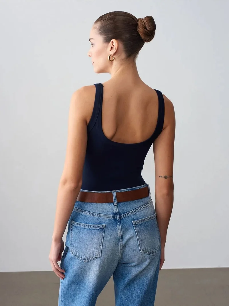 ديلفين DILVIN Sleeveless Ribbed Cotton-blend Bodysuit