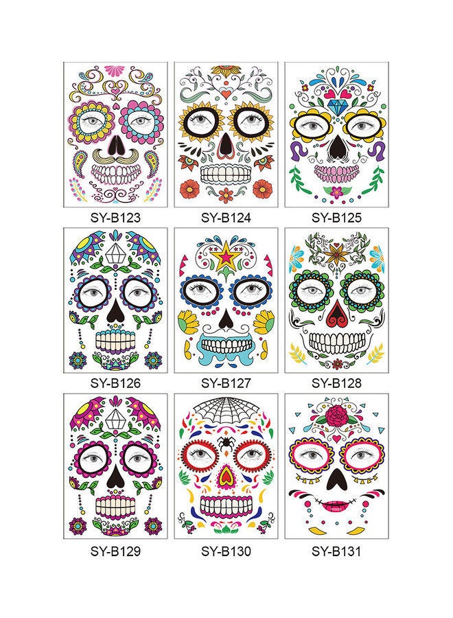 NIBEMINENT Temporary Tattoo Sticker Terror Halloween Flowers Pattern Eyes Face Stickers Makeup Stage Multicolor - Image 4