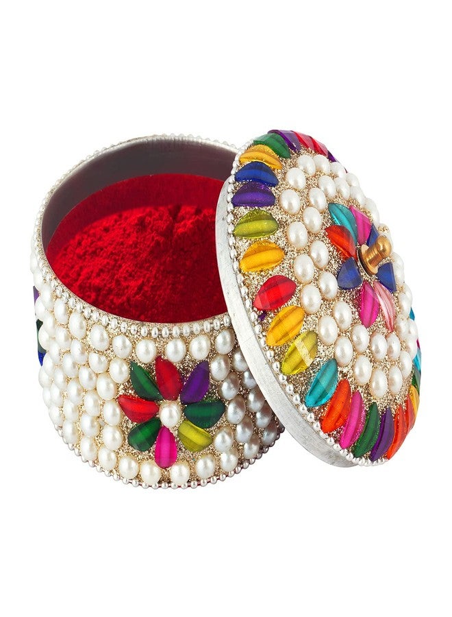 Craftam Aluminium Golden Jewellery Dibbi, Kumkum Box, Fancy Sindoor Dibbi, Vanity Box (Silver High 2 Pcs) - Image 3