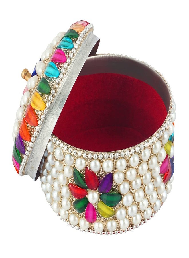 Craftam Aluminium Golden Jewellery Dibbi, Kumkum Box, Fancy Sindoor Dibbi, Vanity Box (Silver High 2 Pcs) - Image 2