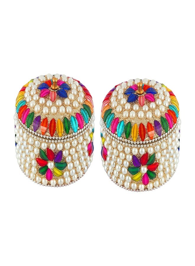 Craftam Aluminium Golden Jewellery Dibbi, Kumkum Box, Fancy Sindoor Dibbi, Vanity Box (Silver High 2 Pcs) - Image 1