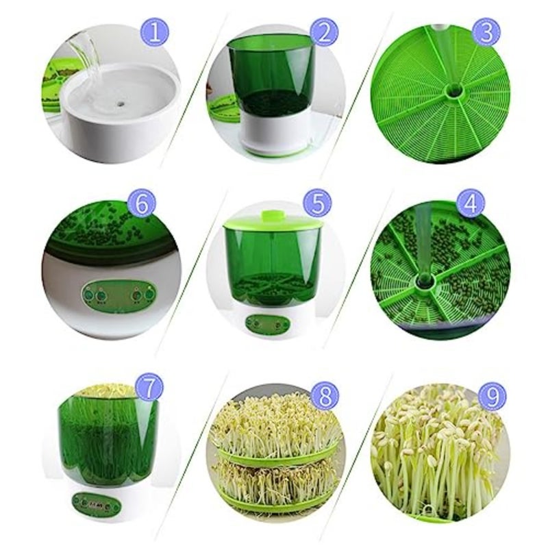 Bean Sprouts Machine LED Display Time Control Intelligent Automatic Seed Sprouter Kit Large Capacity for Radish Alfalfa Wheatgrass Broccoli Sprouts 220V UK Standard - Image 5