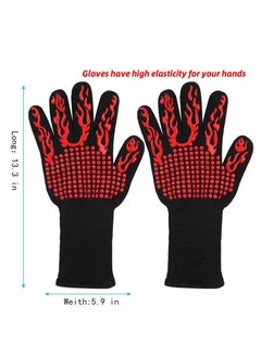 Y&D BBQ Gloves1472℉(800℃) Extreme Heat Resistant Grill Gloves14 inch Ultra-Long Wrist Cooking Gloves for BarbecueCookingSilicone Non-Slip 1 Pair (red)  - Image 4