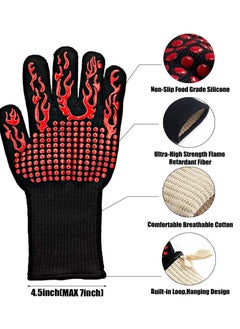 Y&D BBQ Gloves1472℉(800℃) Extreme Heat Resistant Grill Gloves14 inch Ultra-Long Wrist Cooking Gloves for BarbecueCookingSilicone Non-Slip 1 Pair (red)  - Image 3