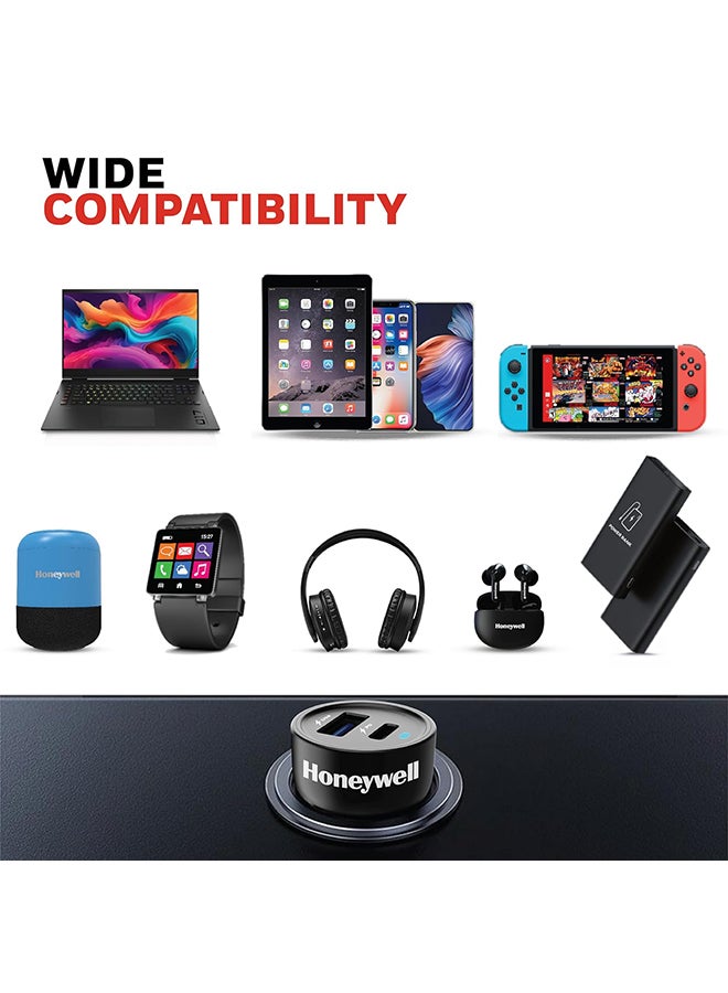 Honeywell 83W Ultrafast Car Charger Dual Port 65W Type C Pd And 18W Usb A Port For Laptop Hp Dell Google Pixel Iphone Series 16/15/14/13/12/11 Samsung Ipad And Oneplus With Pps Support Black Black - Image 3
