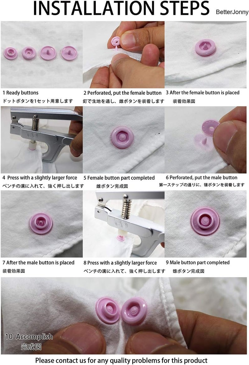 BetterJonny KAM Snaps Buttons + Snap Pliers, Starter Fasteners Kit, 384 Sets 24-Colors, Size 20 T5 KAM Snap Plastic Fasteners Punch Poppers Closures No-Sew Buttons for Crafts Cloth Diaper Bibs - Image 2