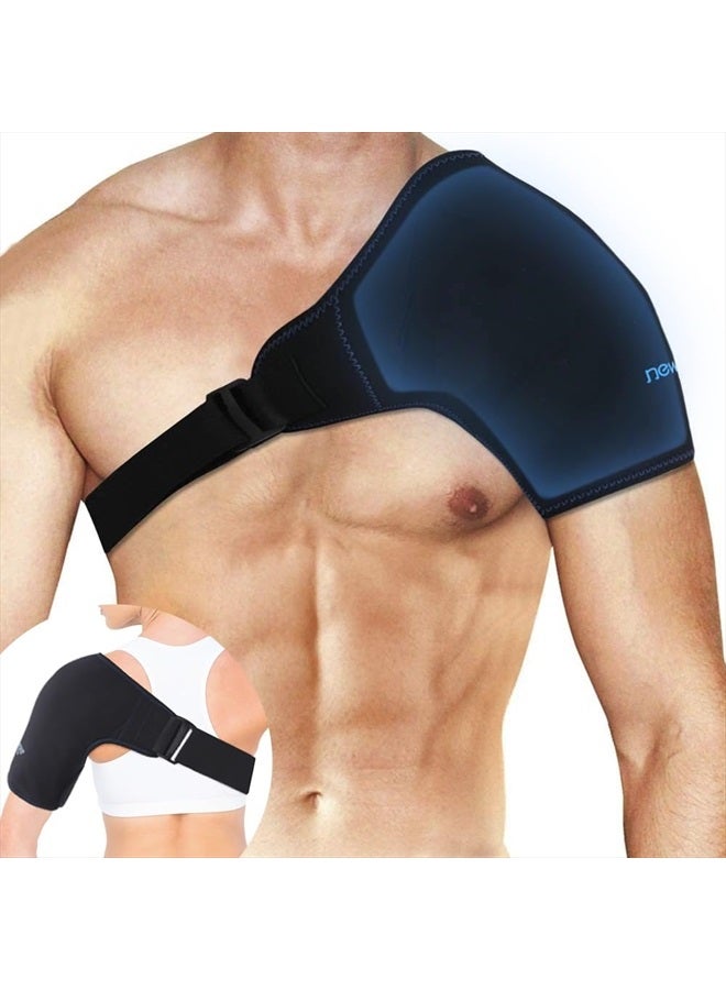 NEWGO حزمة ثلج للكتف لعلاج آلام الكتف، حزمة ثلج قابلة لإعادة الاستخدام لتخفيف آلام الكتف، التعافي بعد الجراحة، التورم - تناسب محيط الصدر من 30" إلى 45.7" باللون الأسود - Image 1