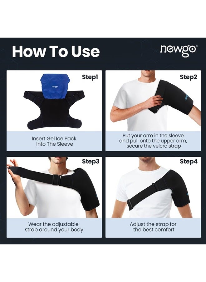 NEWGO حزمة ثلج للكتف لعلاج آلام الكتف، حزمة ثلج قابلة لإعادة الاستخدام لتخفيف آلام الكتف، التعافي بعد الجراحة، التورم - تناسب محيط الصدر من 30" إلى 45.7" باللون الأسود - Image 5