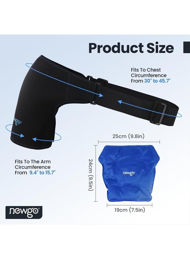 NEWGO حزمة ثلج للكتف لعلاج آلام الكتف، حزمة ثلج قابلة لإعادة الاستخدام لتخفيف آلام الكتف، التعافي بعد الجراحة، التورم - تناسب محيط الصدر من 30" إلى 45.7" باللون الأسود - Image 3
