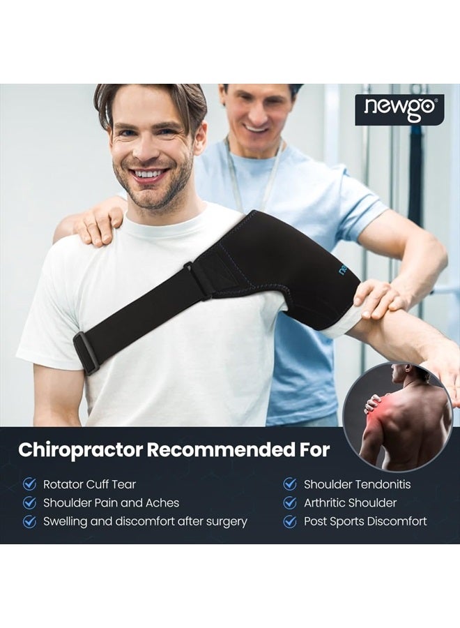 NEWGO حزمة ثلج للكتف لعلاج آلام الكتف، حزمة ثلج قابلة لإعادة الاستخدام لتخفيف آلام الكتف، التعافي بعد الجراحة، التورم - تناسب محيط الصدر من 30" إلى 45.7" باللون الأسود - Image 2