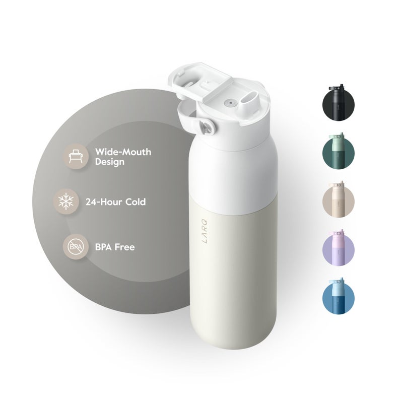 LARQ زجاجة LARQ بغطاء Swig سعة 23 أونصة - زجاجة ماء من الفولاذ المقاوم للصدأ معزولة بفتحة واسعة مع مقبض سيليكون مدمج | ترموس، خالية من BPA | زجاجة ماء قابلة لإعادة الاستخدام للرياضة، وصالة الألعاب الرياضية، والسفر، باللون الأبيض الجرانيت - Image 1