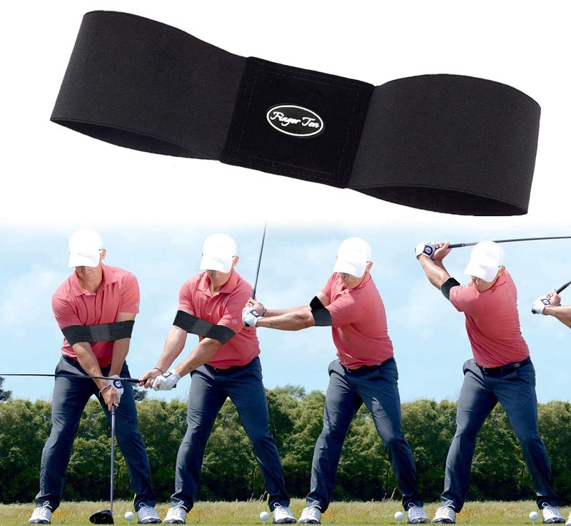 Indusoire Golf Swing Trainer Arm Band Training Aid for Aright Posture & Stick Control Durable Golf Accessory for Beginners Golf Set Compatible(Black) - Image 1