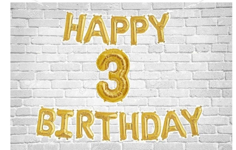 Balloonistics Happy Birthday Letter Golden Foil Balloons and Number Golden Foil Balloon for Party Decoration (Number 3) - Image 5