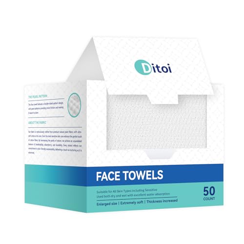 Ditoi Disposable Face Towels XL Soft Cotton Facial Cleansing Cloths Dry Face Towelettes for Makeup Removal Sensitive Skin Daily Skin Care 50 Count 1012 - Image 1