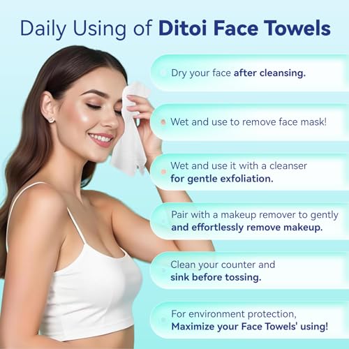 Ditoi Disposable Face Towels XL Soft Cotton Facial Cleansing Cloths Dry Face Towelettes for Makeup Removal Sensitive Skin Daily Skin Care 50 Count 1012 - Image 3