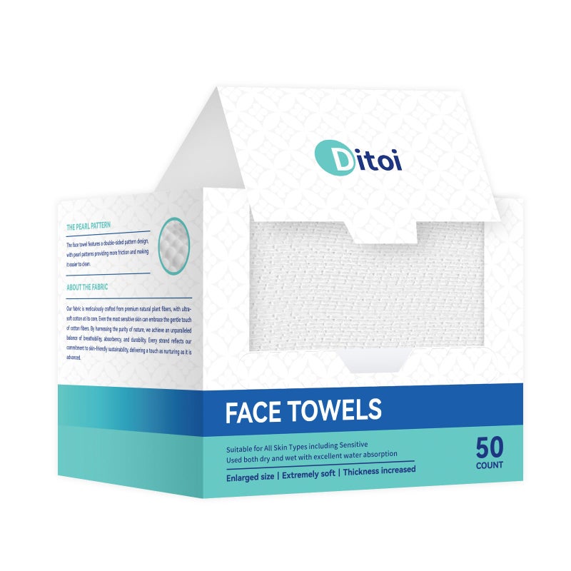 Ditoi Disposable Face Towels XL Soft Cotton Facial Cleansing Cloths Dry Face Towelettes for Makeup Removal Sensitive Skin Daily Skin Care 50 Count 1012 - Image 2