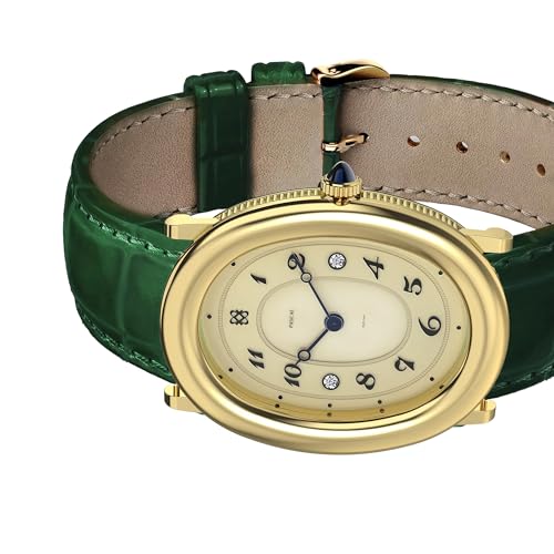 PASCAL Women's Oval Bubble Diamond Watch Leather Strap, Swiss Quartz Ladies Watches, Sapphire Crystal, Diamond Markers, Vintage-Inspired Dress Watch, 3ATM Waterproof (Gift for Her)(Green) - Image 3
