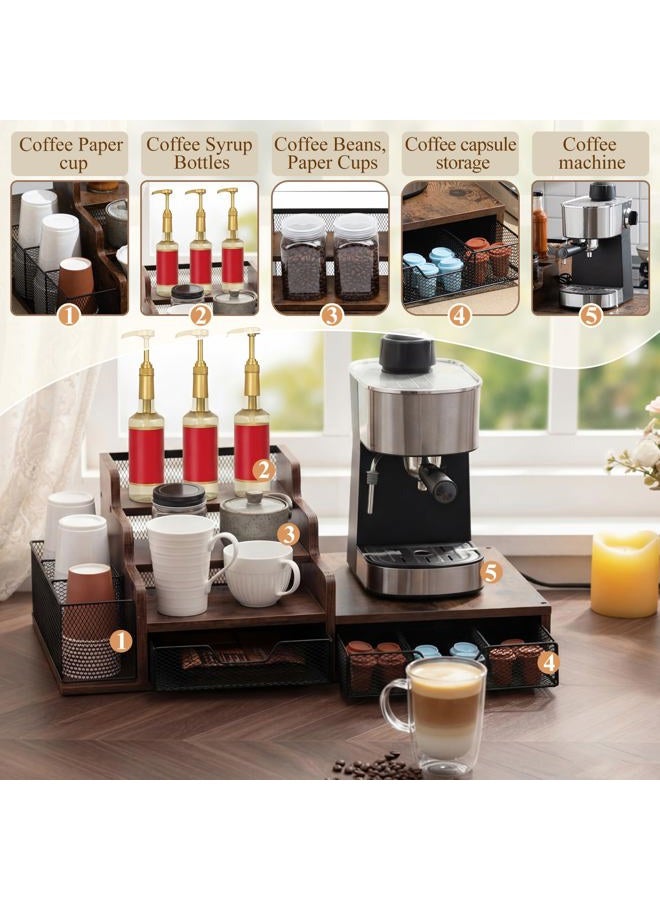 Potchen Wood Coffee Station Organizer Coffee Bar Organizer with 3 Tier Sliding Pods Storage Drawer Compatible with K Cup Storage Holder for Countertop Bar Accessories - Image 4