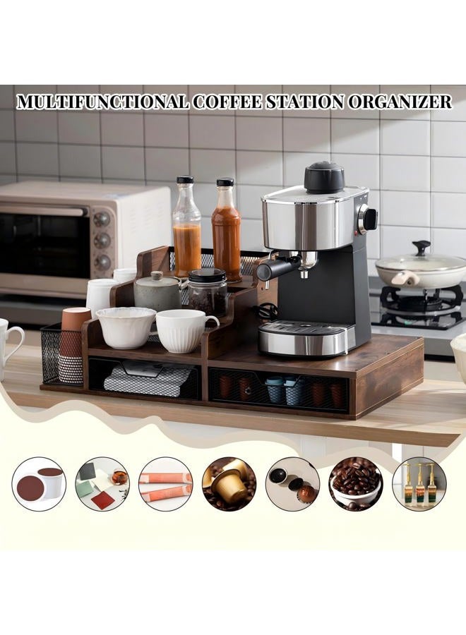 Potchen Wood Coffee Station Organizer Coffee Bar Organizer with 3 Tier Sliding Pods Storage Drawer Compatible with K Cup Storage Holder for Countertop Bar Accessories - Image 5