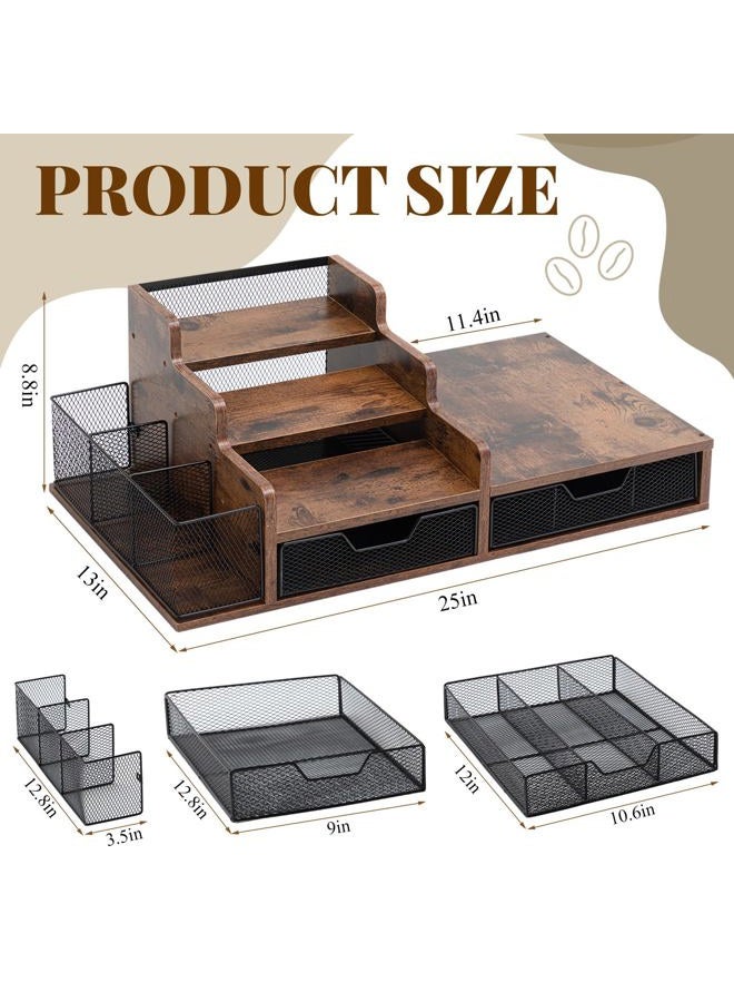 Potchen Wood Coffee Station Organizer Coffee Bar Organizer with 3 Tier Sliding Pods Storage Drawer Compatible with K Cup Storage Holder for Countertop Bar Accessories - Image 2