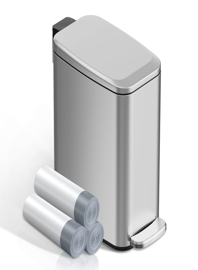 KSSKSS Small Bathroom Trash Can with Lid Soft Close, Step Pedal, 6L / 1.6 Gal Stainless Steel Garbage Bin with Removable Inner Bucket, Slim Wastebasket for Narrow Spaces (Silver) - Image 1