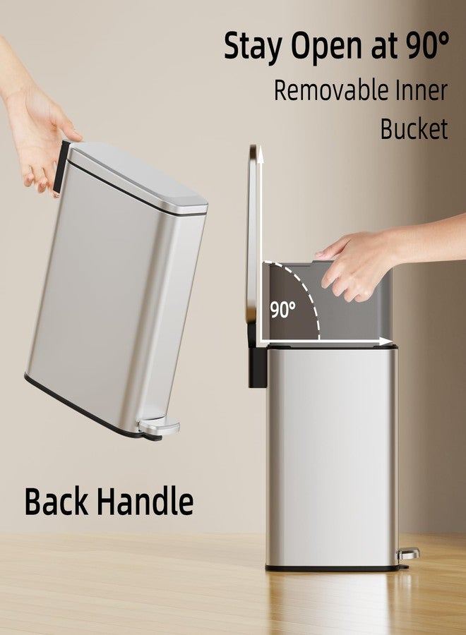 KSSKSS Small Bathroom Trash Can with Lid Soft Close, Step Pedal, 6L / 1.6 Gal Stainless Steel Garbage Bin with Removable Inner Bucket, Slim Wastebasket for Narrow Spaces (Silver) - Image 5