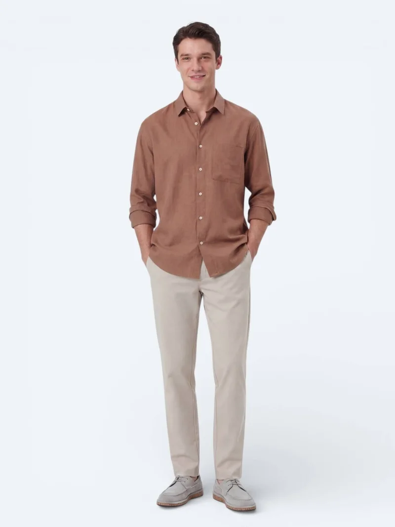 Kip Salmon Plain Oversize Fit Long Weaving Casual Shirt