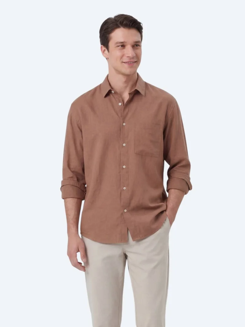 Kip Salmon Plain Oversize Fit Long Weaving Casual Shirt
